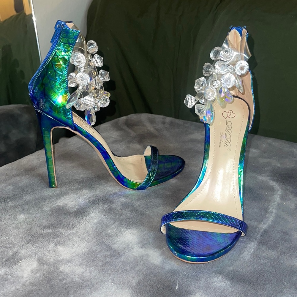 Multicolor Jeweled Snake Embossed Heel
